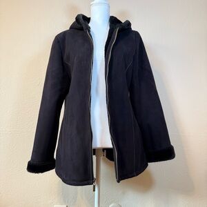 Marvin Richards Black Hooded Microsuede Coat